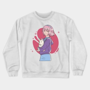 Anime Girl With Dog P Crewneck Sweatshirt